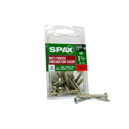 Spax SPAX Multi-Material No. 8 in. X 1-1/2 in. L Phillips/Square Pan Head Serrated Construction Screws 4111010400402